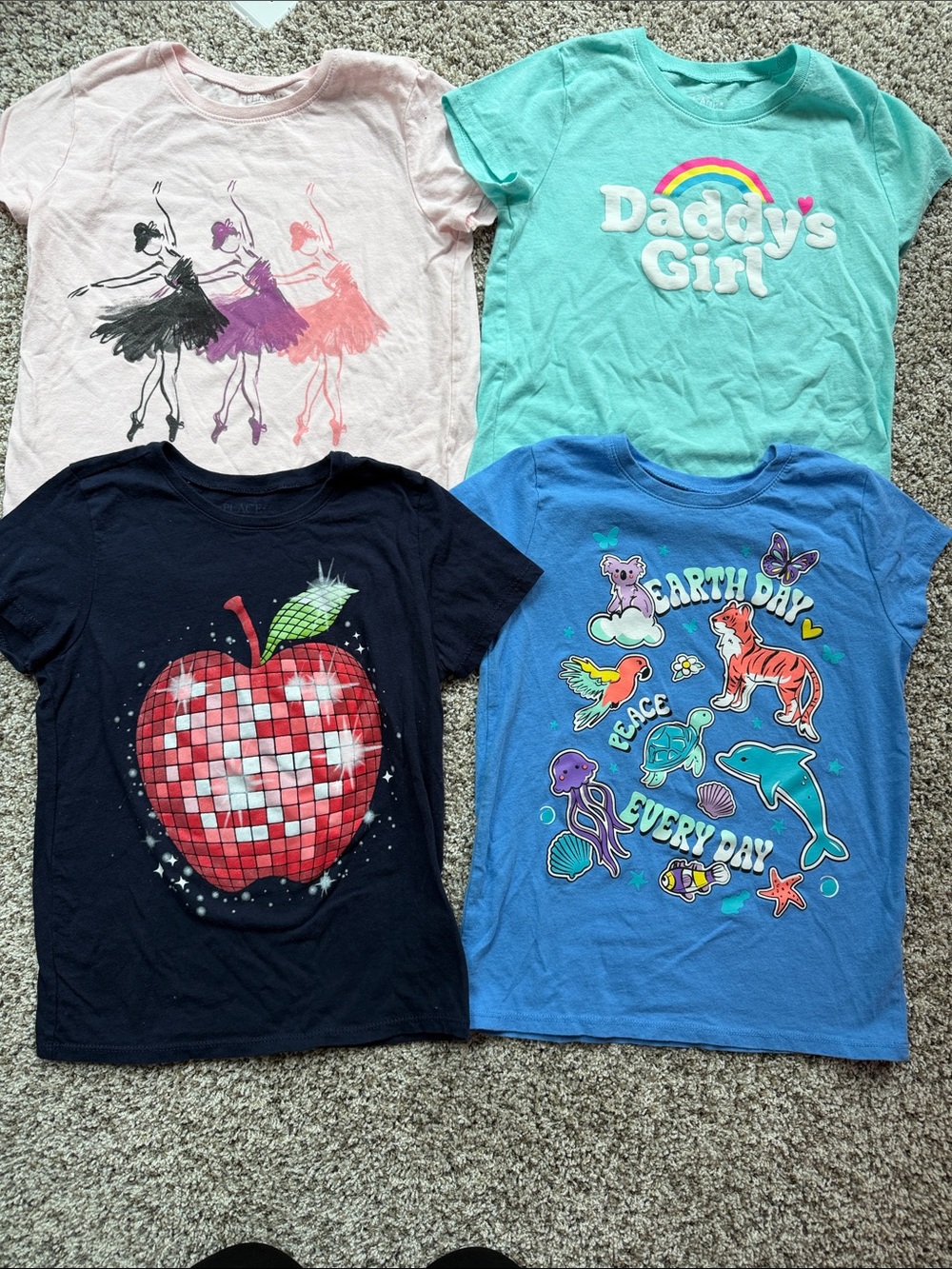 4 - Children's Place Girls' size medium 7/8 Short Sleeve Tees